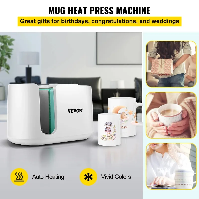SucceBuy Automatic Mug Heat Press Machine 11-15oz Transfer Sublimation Portable Cup Presser One-Touch Button as Gifts Birthdays
