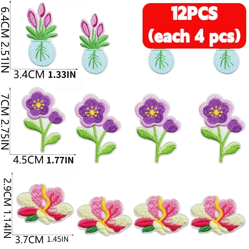 Cartoon Peony Flower Embroidery 10/12PCS Wholesale Mixed Small Daisy Cloth Patches Decoration Beautiful Small Red Patch Ironing