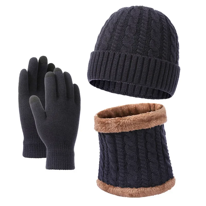 Ensemble de gants et écharpe en acrylique pour hommes et femmes, bonnet doublé, écran tactile, chaud, sourire, cou, cyclisme, hiver, 3 en 1