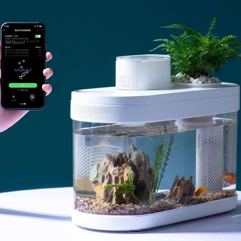 Smart Fish Tank For Xiaomi Mijia MiHome App Amphibious Eco Aquarium Pro WiFi Box C180 Auto Feeder RGB Lighting Works Fishtank