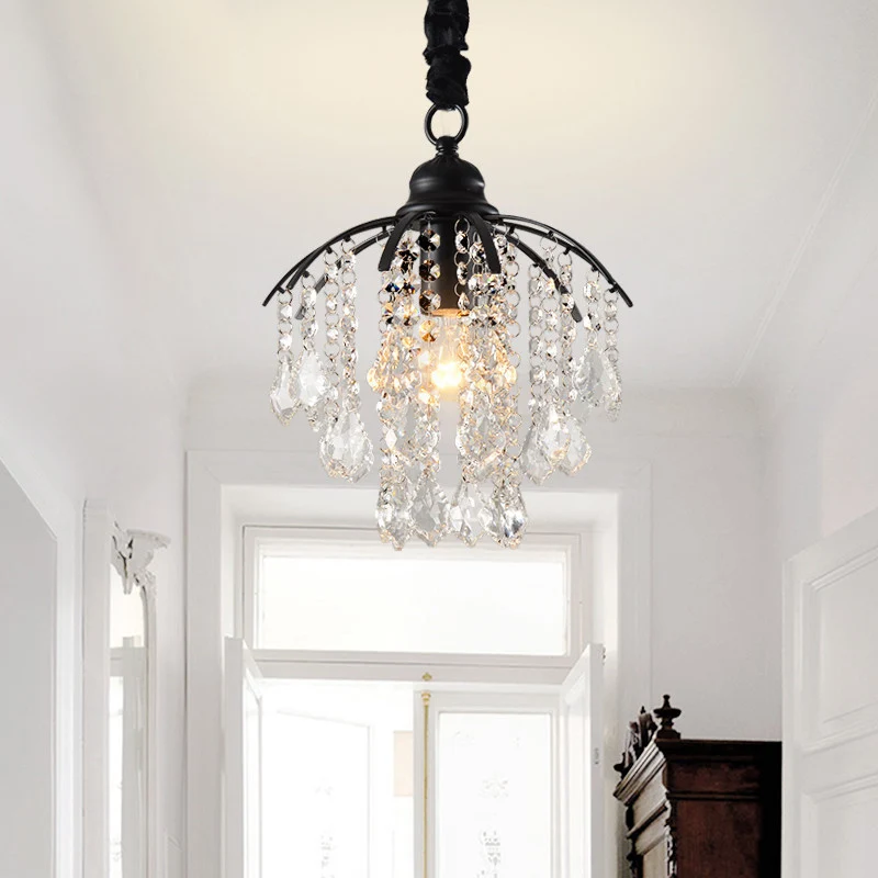 

Corridor Hallway chandelier American Retro Vintage Small Chandelier Black Color E27 Bulb Candle Crystal Chandelier Lighting