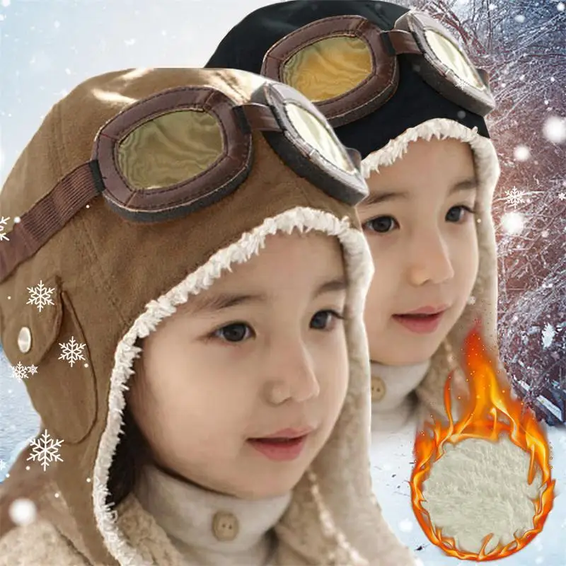 Warm Children Hat Autumn Winter Velvet Fashion Pilot Hat Winter Children Thicken Windproof Ear Protection Kids Warm Hats Unisex