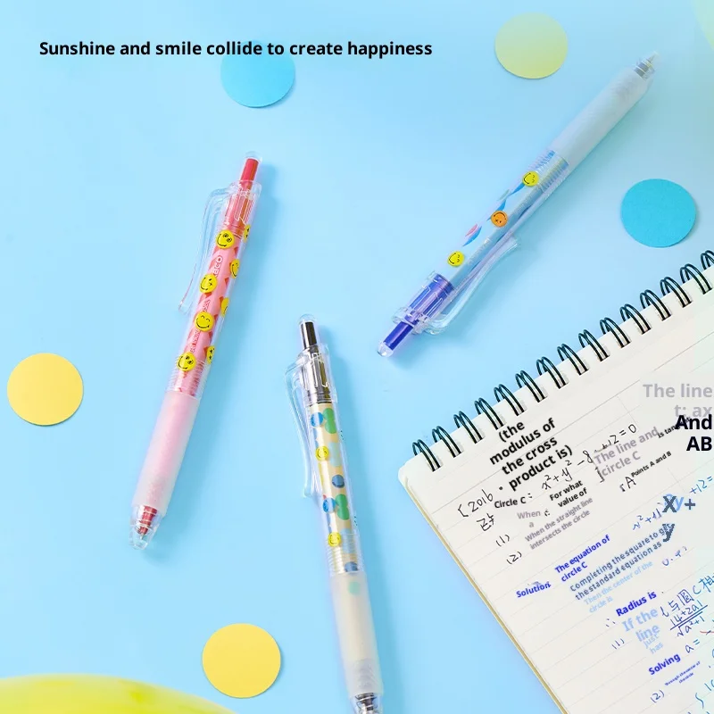 

KACO SMILEYWORLD Co-branded 3pcs Black & Red & Blue Ink Gel Pens Set 0.5mm Ultra Large Capacity,1800m Writing Length Stationery