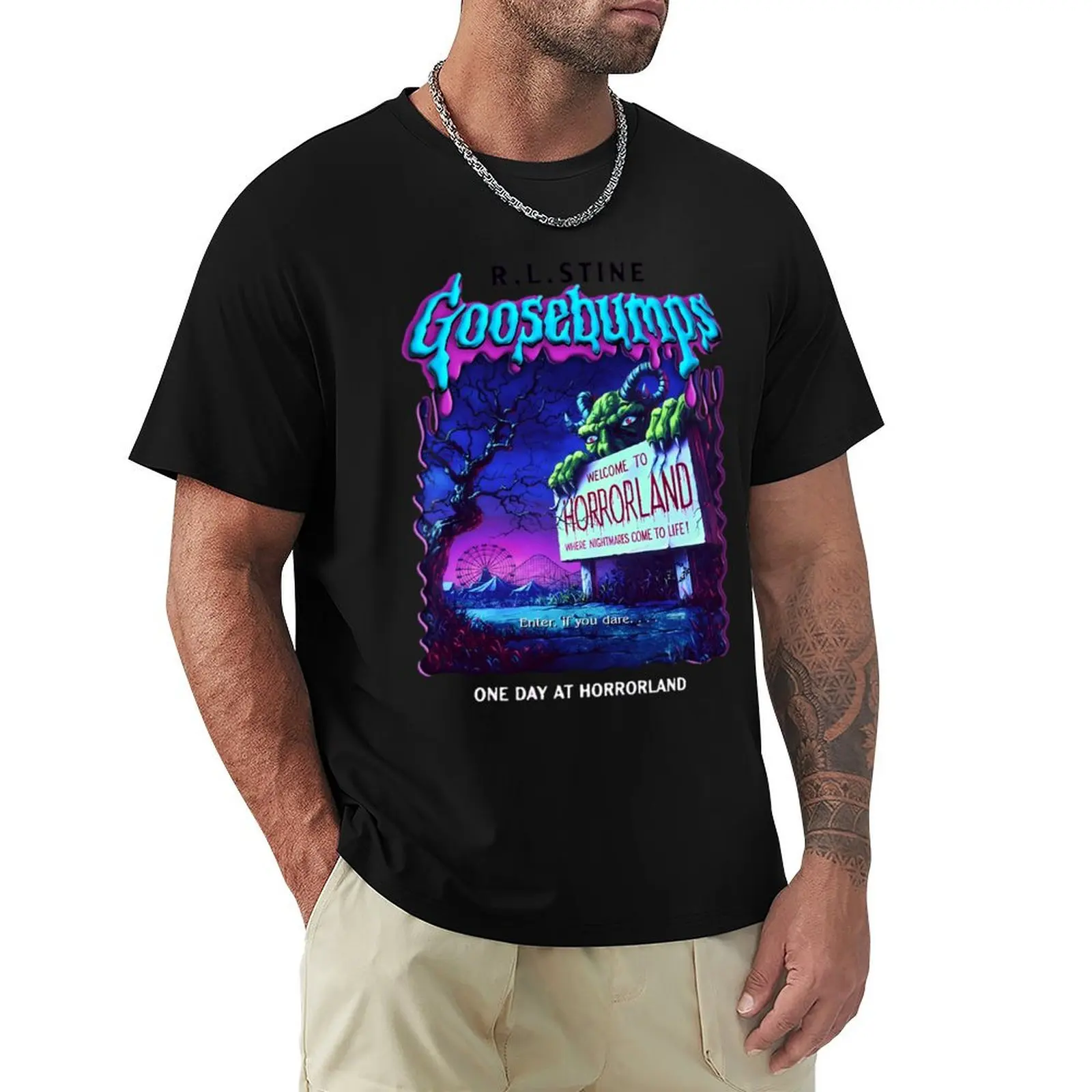 

Goosebumps One Day At HorrorLand T-Shirt Daily Wear Plain Short Sleeve Shirt