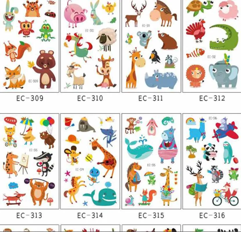 Temporary Waterproof Children Cartoon Animal Tattoo Stickers Giraffe Elephant Alpaca Cute Face Stickers Kids Party Decoration