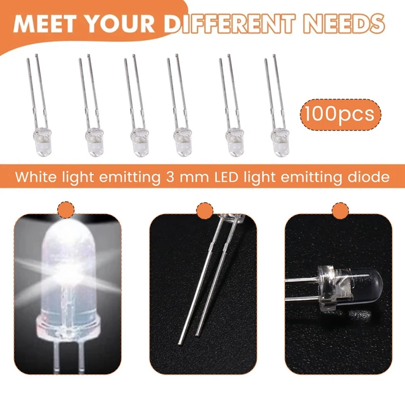 3Mm White LED Light 100Pcs Light Emitting Diode