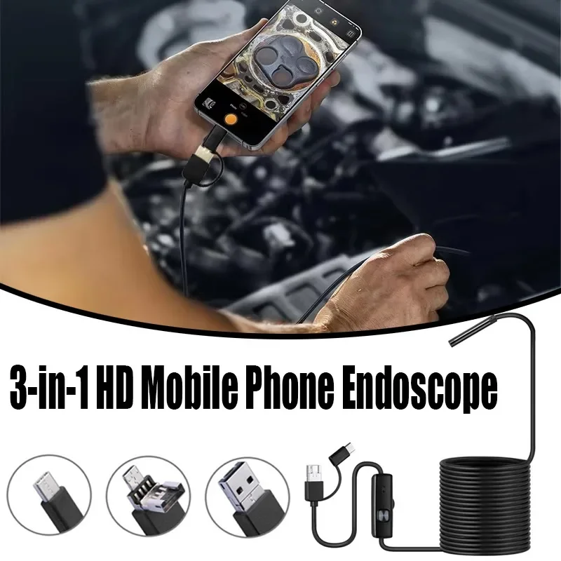 Endoscopio Industrial 3 en 1, Cámara Subacuática Impermeable para Desatascar Tuberías, Reparación de Automóviles, Plomería, Boroscopio Automotriz