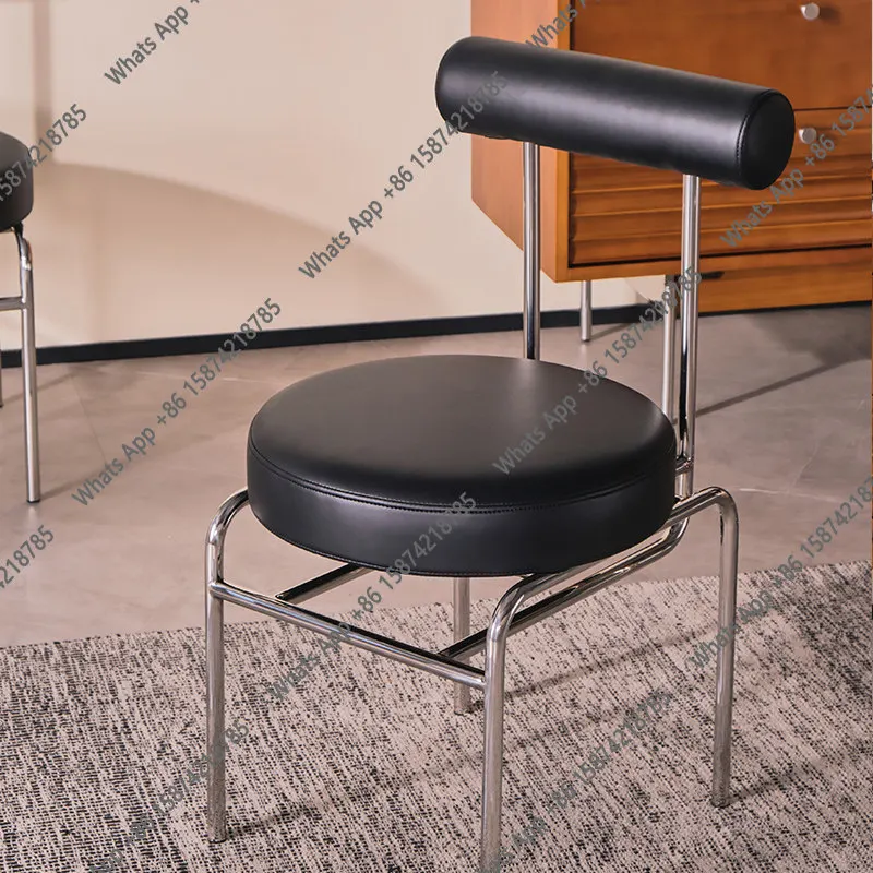 

Retro Modern Simple Leather Art Dining Table Dining Chair with Backrest Minimalist Design Stool Restaurant Furniture