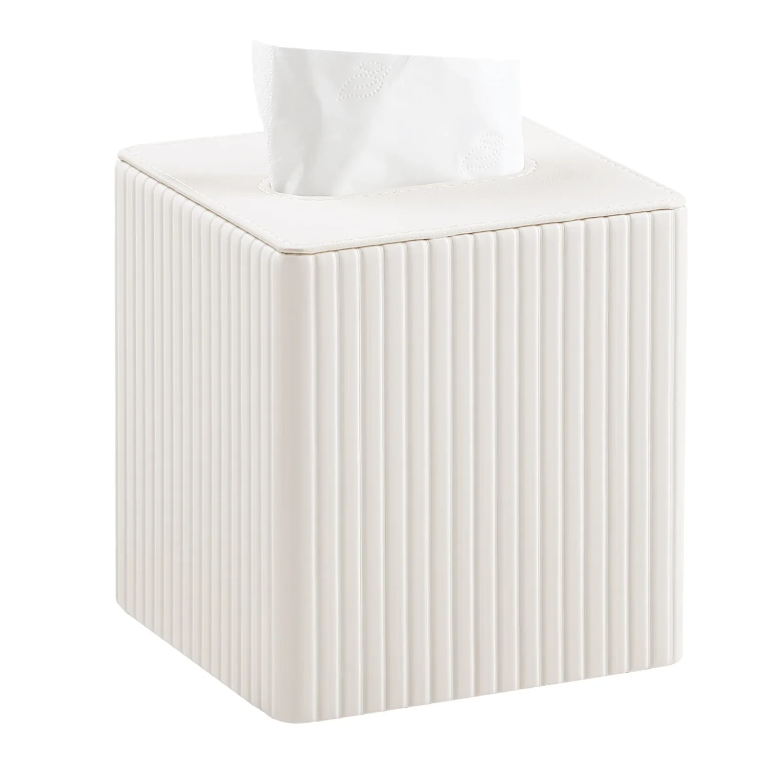 Square Striped Leather Tissue Box | Minimalist Luxury Napkin Holder | Hotel Restaurant Tissue Dispenser Bedroom & Home