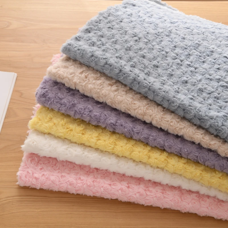 

25*50cm Pink Rose Embroidery PV Velvet Imitation Rabbit Fur Fabric For Doll Clothes Blankets Bedding Handmade DIY Sewing Fabric