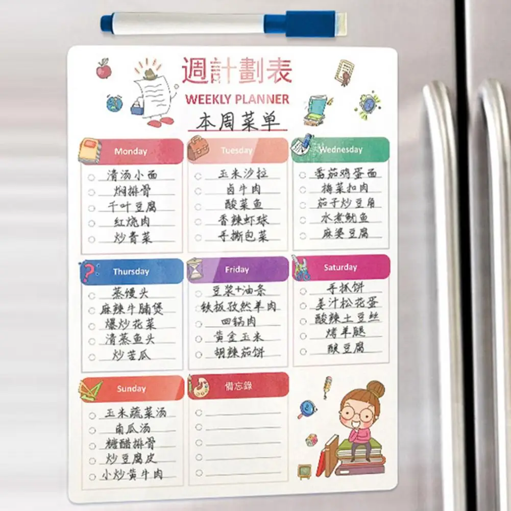 Useful Bright Color Magnetic Time Management Pad Smooth Writing Moisture Resistant Magnetic Planning Pad