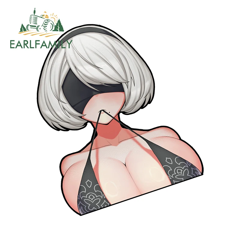 EARLFAMILY Anime Hentai Boobs Peeker Car Stickers Waifu Breasts Graffiti Windows Laptop Car Accessories Decal Camper Waterproof