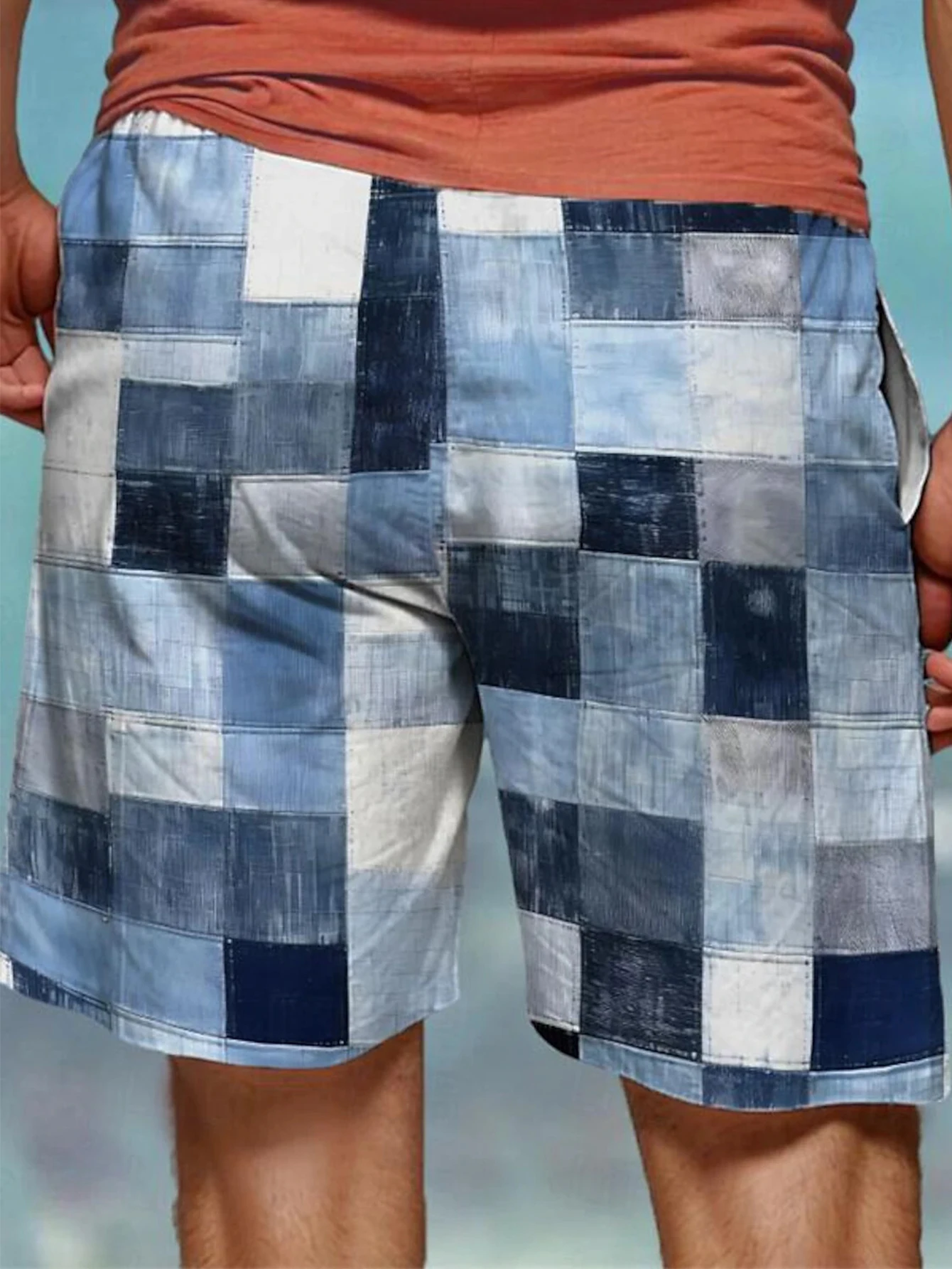 Men's fashionable checkered printed shorts, summer Hawaiian casual beach pants, personalized digital printed beach play pants, s