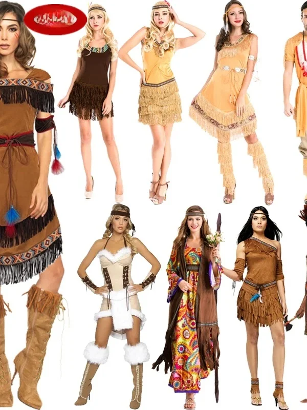 

Хэллоуин для взрослых индейцев дикое племя американского племени Cos Par одежда для выступлений этнический сценический костюм женская мода