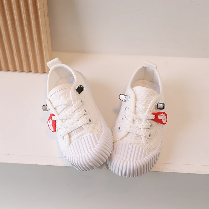 Baby Child White Black Sneakers Spring 2024 Leisure Lace-up Kids Comfort Sneakers Boy Little Girl Canvas Shoes Toddlers Tennis