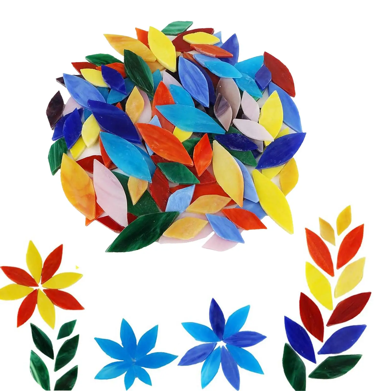 100 Pcs Assorted Colors Petal Mosaic Tiles Flower Leaves Art Crafts Pots