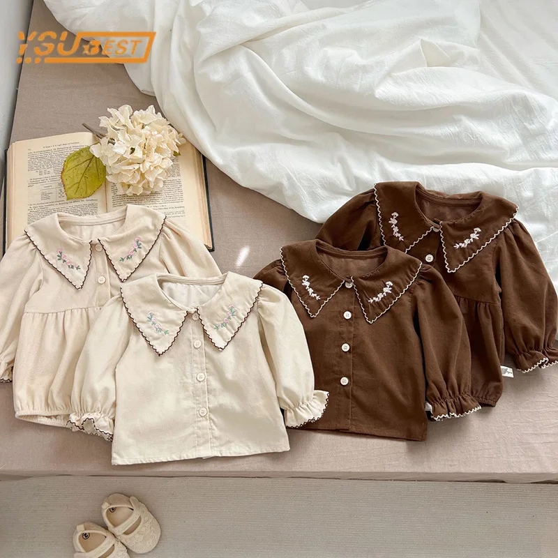 Infant Baby Girls Romper Long Sleeve Sisters Flower Embroidery Knit Jumpsuit Spring Kids Baby Girls Rompers Clothes 0-3Yrs