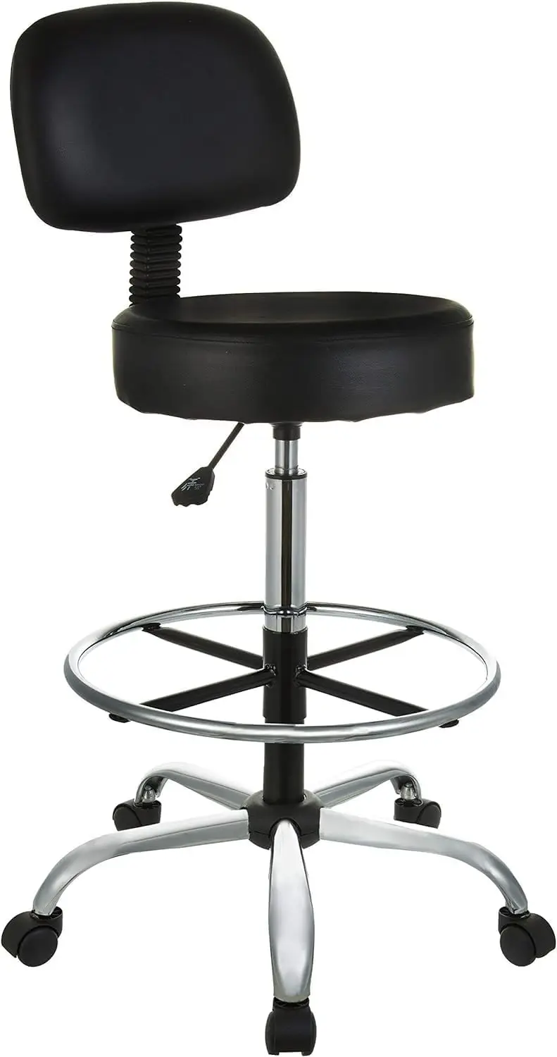 

Multi-Purpose Adjustable Drafting Spa Bar Stool with Foot Rest and Wheels - Black