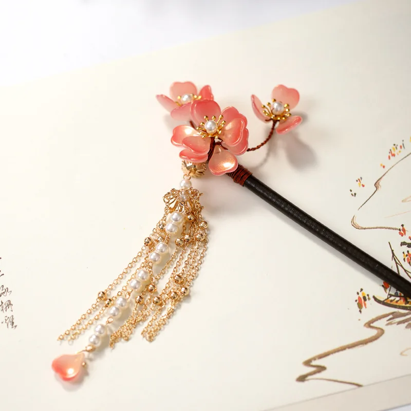 Women's Chinese Hair Stick With Durable Glaze Floral Fringed Hair Chopsticks 	For Valentine's Day Christmas Gift