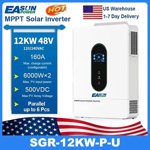 Y&H 12KW Hybrid Solar Inverter 48V Split Phase 120V/240VAC Inverter Parallel Support 6 Units, MPPT 200A Solar Charger PV 500VDC