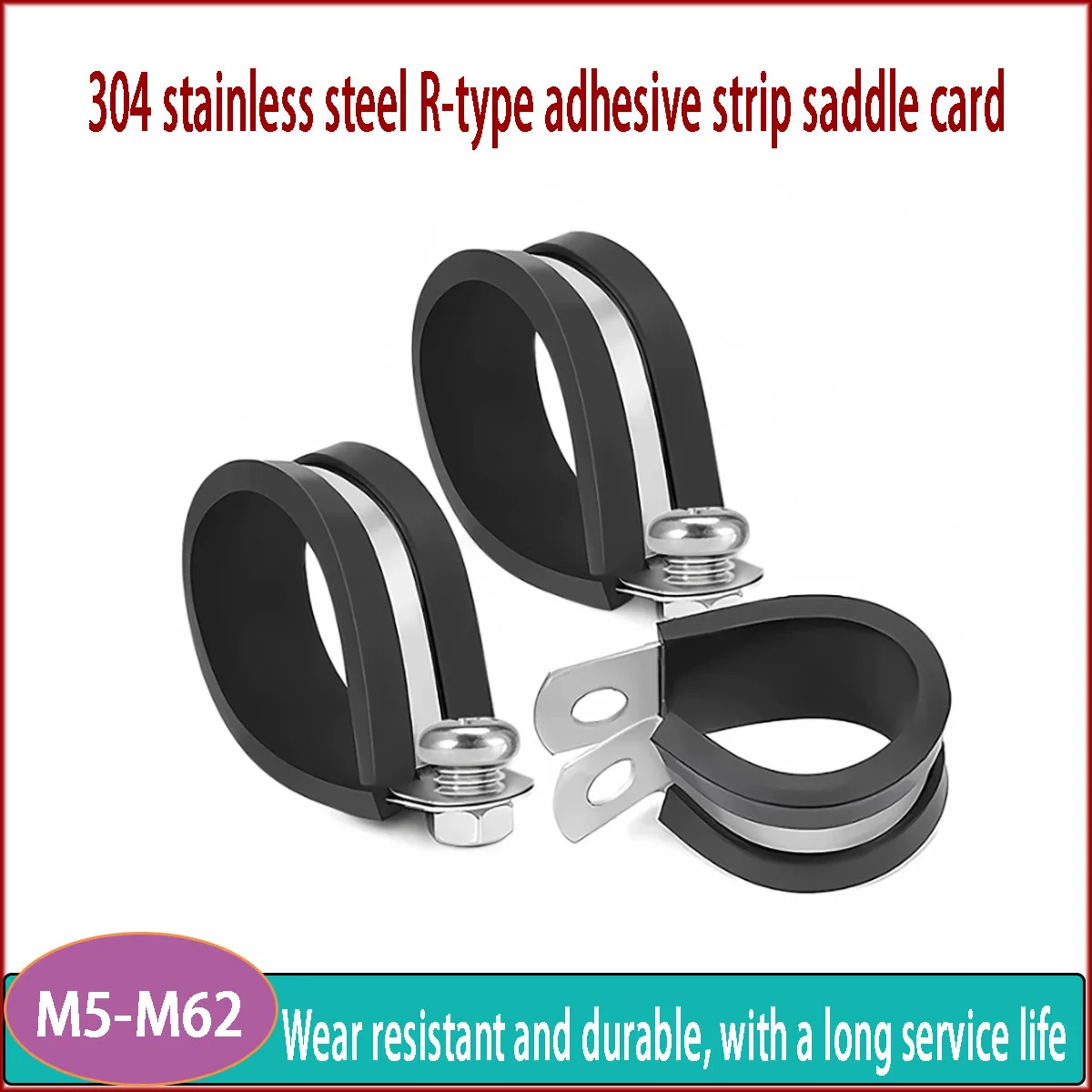 304 Stainless Steel U‑Type Pipe Clamp With Rubber Strip Shockproof Bracket for Steel Tube Cable Fixing Fastener