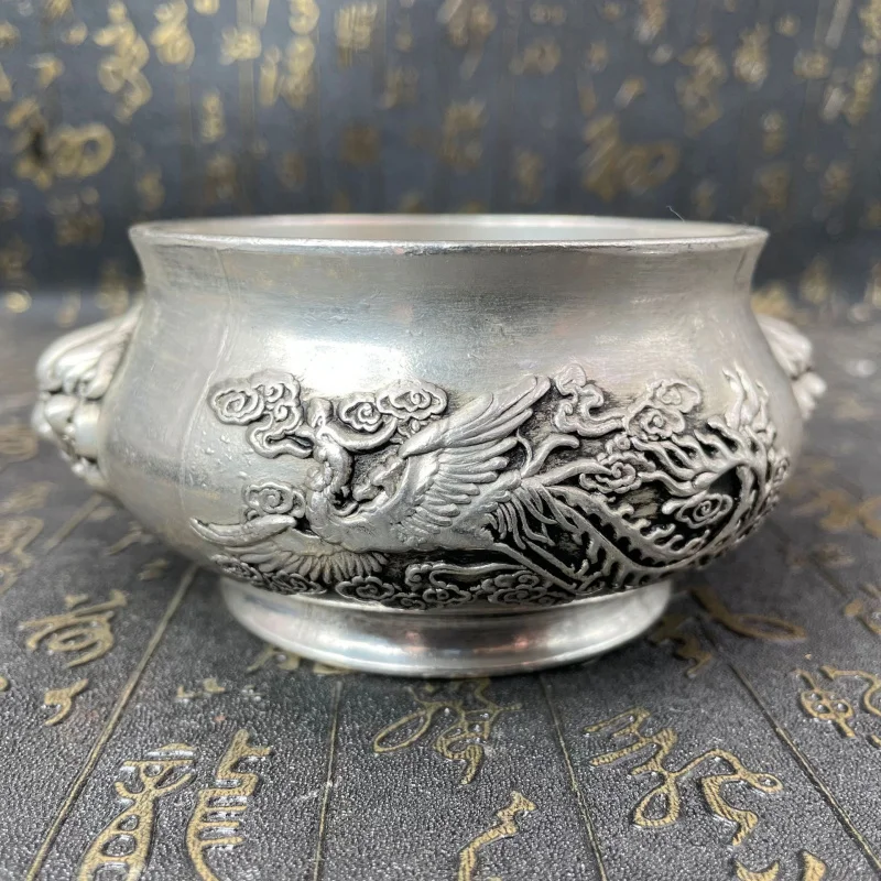 Antique-Style Alloy Lion Head Dragon Phoenix Cylinder Relief Decorative Craft Figurine Miscellaneous Items