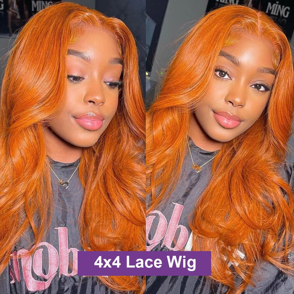 Orange Ginger 13x4 Transparent Lace Frontal Wigs Human Hair For Black Women 4x4 HD Body Wave Lace Closure Colored Wig PrePlucked