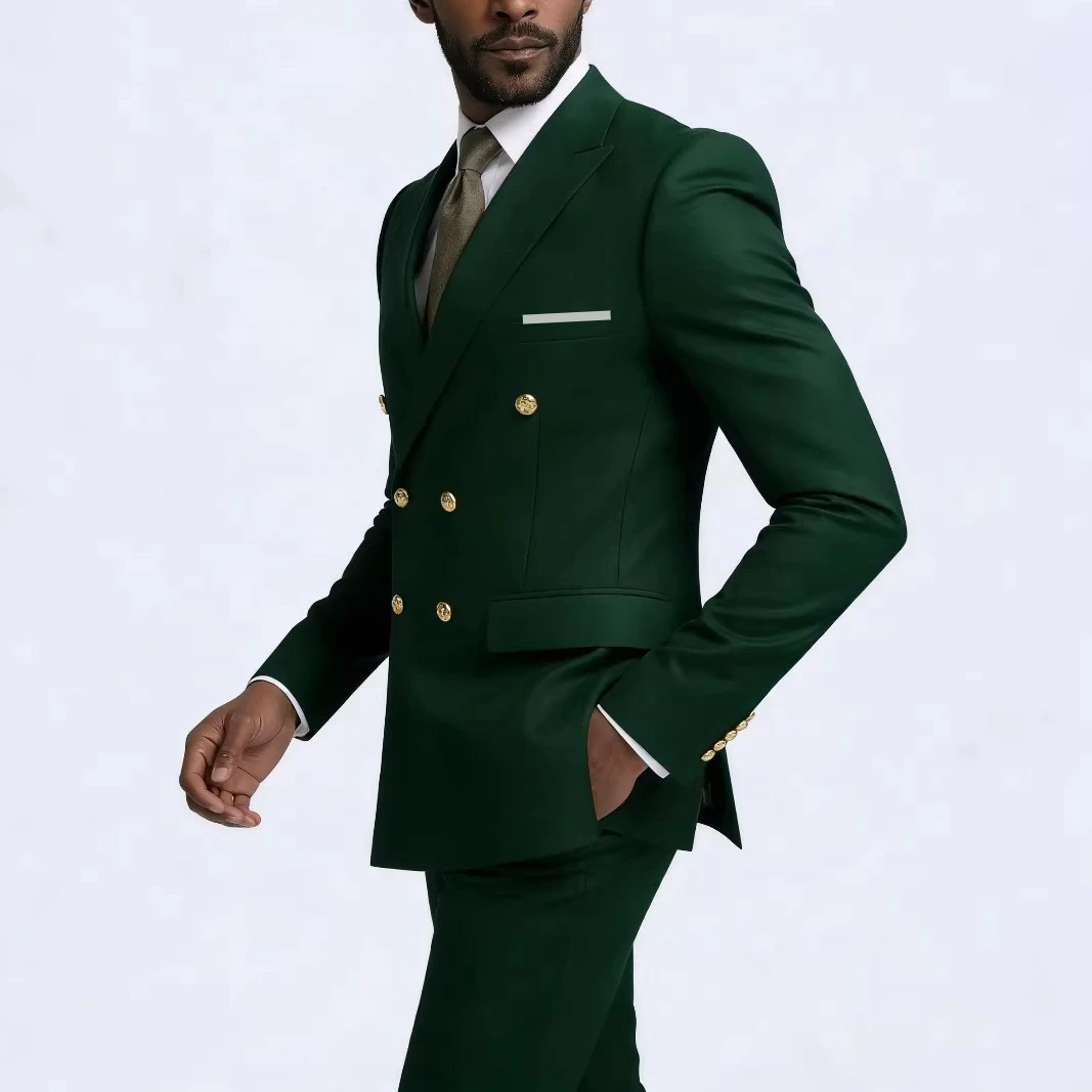 

Мужской однотонный повседневный двубортный пиджак - Модный приталенный пиджак с заостренными лацканами - Для делового стиля