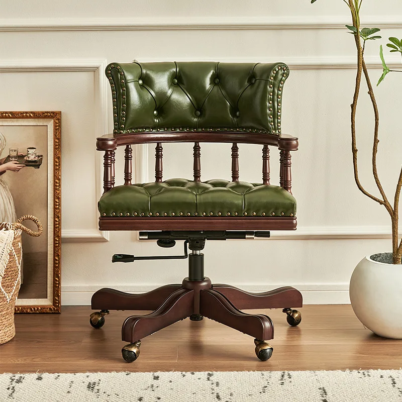 

American retro solid wood computer office, lift swivel chair study book , desk soft bag back