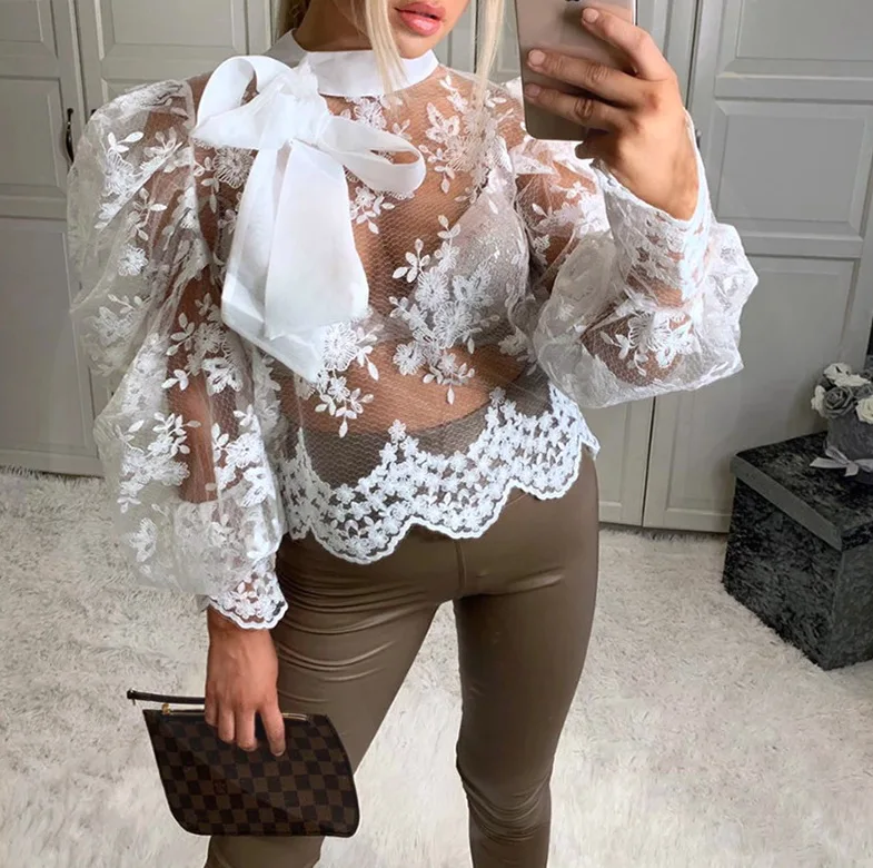 

Свободная повседневная уличная одежда Faion OL Клубная кружевная флузка круглая Ne Long Sve Bubble Sve Полиэстер Чистый цвет irt