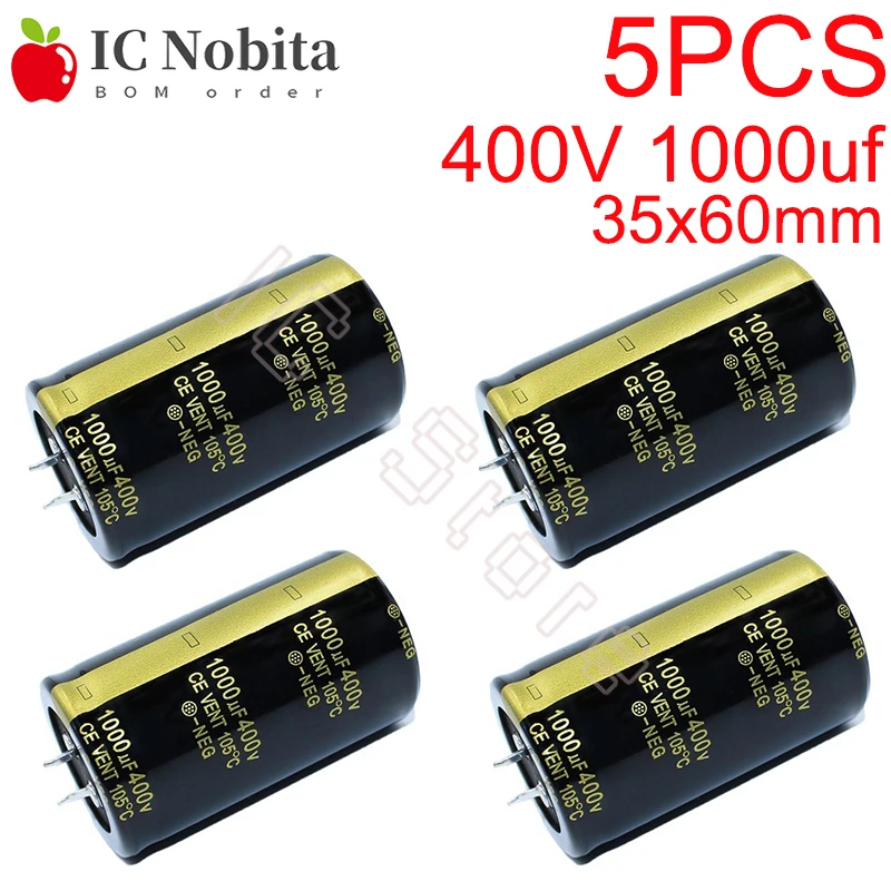 

5PCS 400V 1000uf Capacitor High Frequency Low ESR 35x60mm 400V1000uf Aluminum Electrolytic Capacitor 35*60