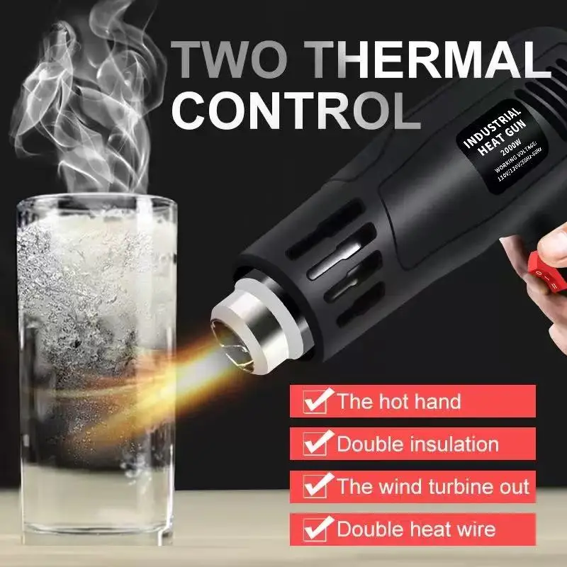

2000W Hot Air Gun High Power Temperature Regulating Industrial Electric Heat Gun Automobile Film Baking Gun Tool