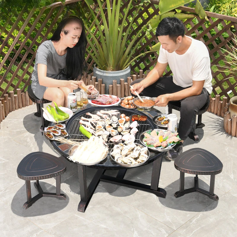 The product can be customized. Outdoor barbecue tables and chairs Courtyard leisure Outdoor charcoal barbecue rack