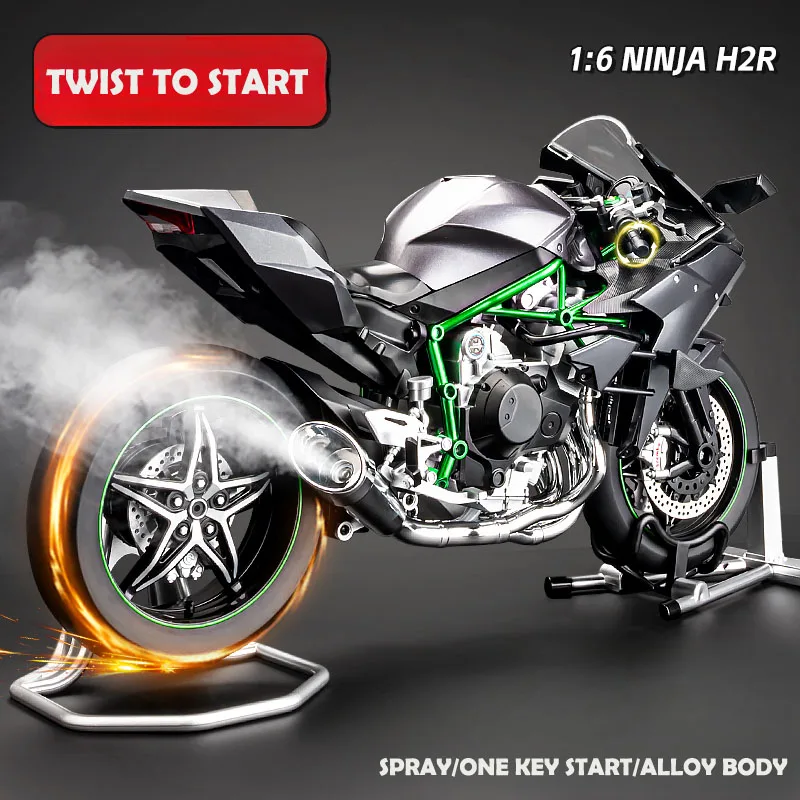 

Spray 1/6 Scale Kawasaki H2R H2 Motorcycle Model Ignitable Metal Motorcycle Toy Boy Man Simulation Alloy Ornamental Gift