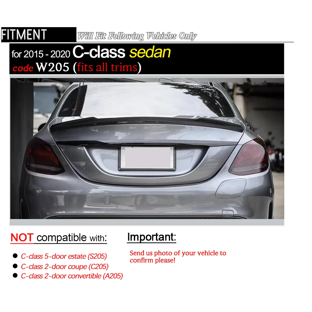 W205 Spoiler, Autoclave Dry Carbon Fiber Rear Trunk Spoiler for Mercedes C Class 2015 - 2020 4-Door C200 C300 C400 C450 C43 C63