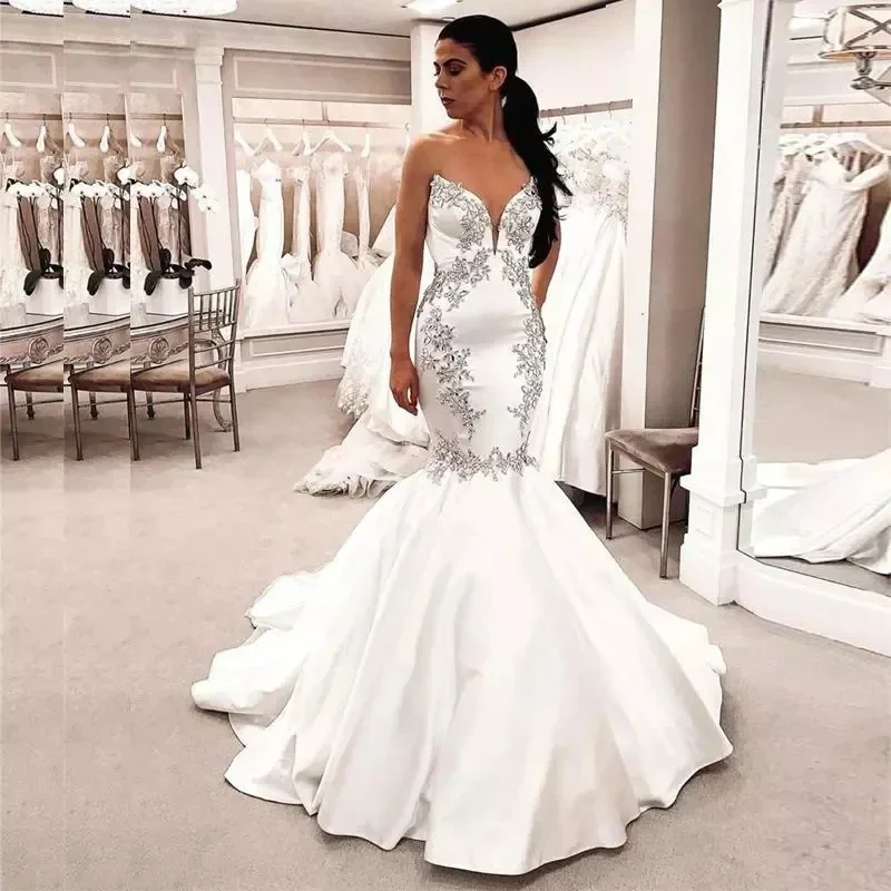 

Sweetheart Mermaid Wedding Dress Robe De Soirée De Mariage Luxury Appliques Court Train Formal Bridal Gowns