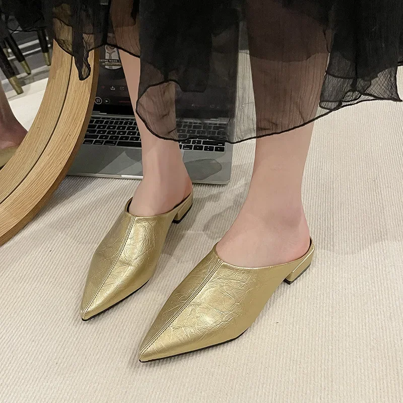 Hochhackige Einfache Damen-Baotou-Halbpantoffeln Spitze Sommer-Abendschuhe Einfarbige Hohe Absätze Schwarze Schuhe – Detail 6