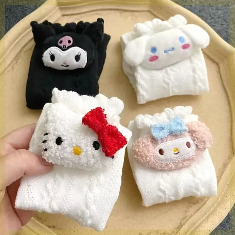 Anime Kawaii Sanrio longo meias de algodão para meninas, bonito Hello Kitty, minha melodia, cinnamoroll, Kuromi, quente, outono, inverno