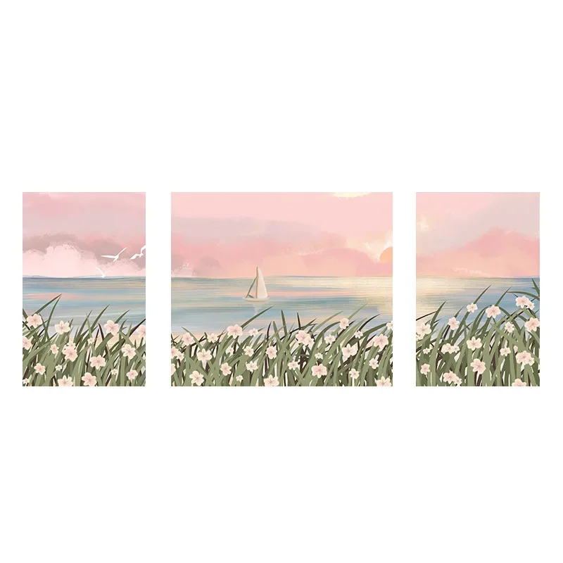 

Tulip flower sea decorative painting seaside sunrise living room hanging painting Nordic ins style sofa background wall mural tr