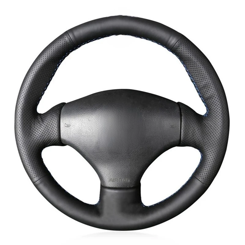 DIY Hand-Stitched Black Genuine Leather Suede Car Steering Wheel Cover For Peugeot 206 1998-2005 206 SW 2003-2005 206