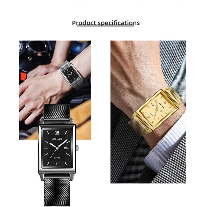 Mens Watch Luxury Business Golden Quartz Wristwatch Stainless Steel Band Fashion Leisure Calendar Male Clock relogios masculino