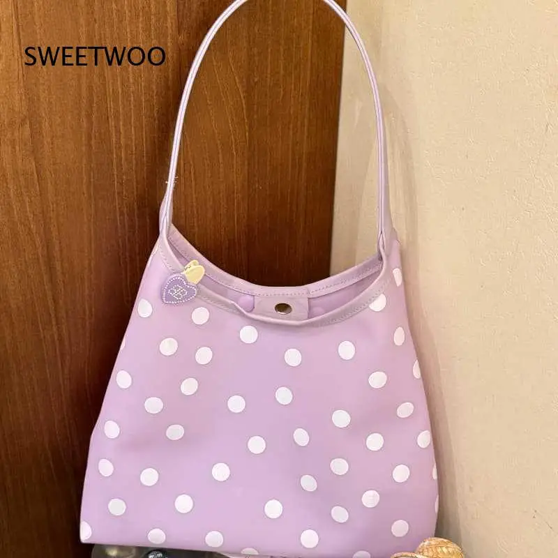 2026 Soft Jelly Fabric Polka Dot Underarm Tote Bag Pastel Purple Pink White Lightweight Summer Daily Women Shoulder Purse