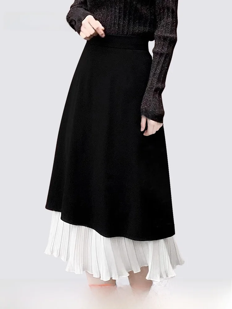 

Meeetro Spring Summer Plaid A-Line Midi Skirt Women's Ele Color Blo Pleated Slimming Umbrella Skirt High Waist Polyester