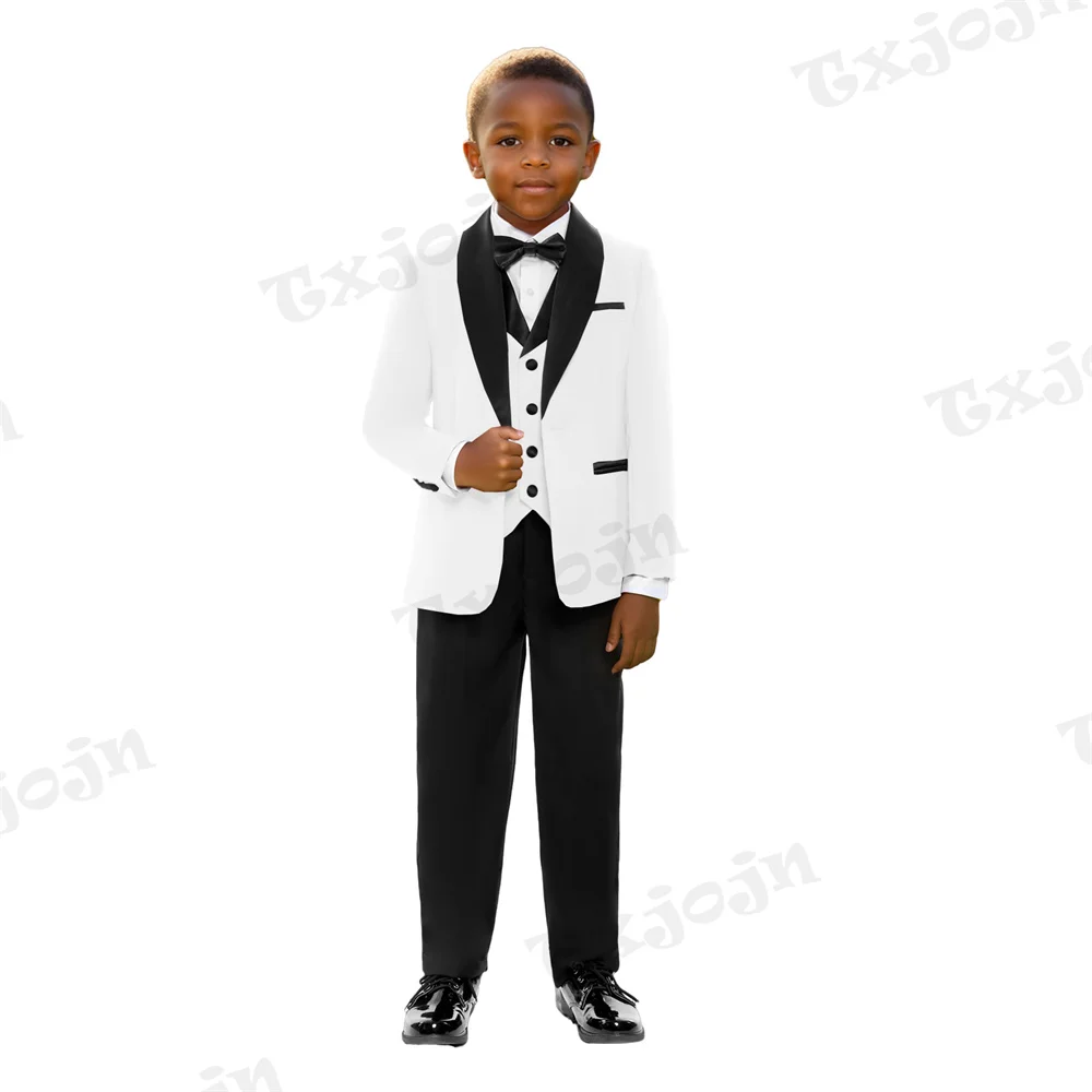 Popular White Child Suit Set 4 Pieces Blazer Vest Pants Bow Tie Wedding Birthday Party Classic Boy Slim Fit Suits For Activities