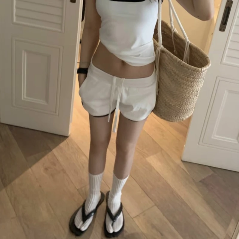 Sports Casual Low-rise Shorts Bottoms Black  White Summer Shorts