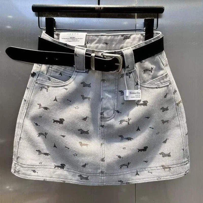 2026 Summer New Printed Denim Skirt Women's High Waist A Word Thin Hip Skirt