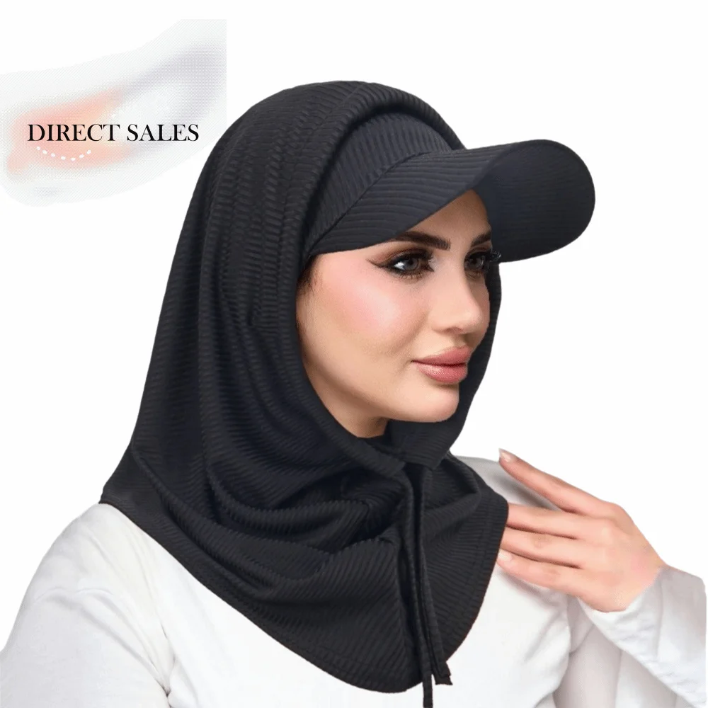 

Casual Sun Hat with Hood Solid Color Sun Protection Muslim Headscarf Hat UV Resistant Neck Protection Muslim Turban Cap
