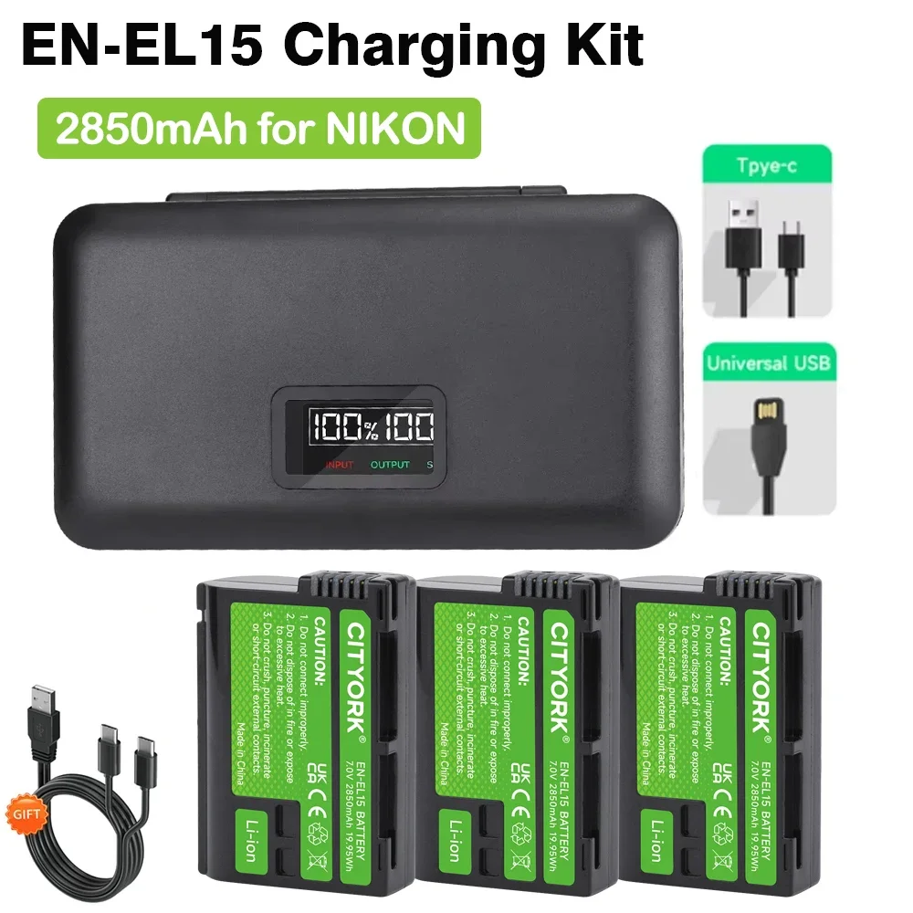 EN-EL15 EN EL15C EN-EL15 Battery + LCD USB Charger 2850mAh EN-EL15A for Nikon D600 D800 D7000 D7100 D7200 Z6 II Z7 D810 Camera