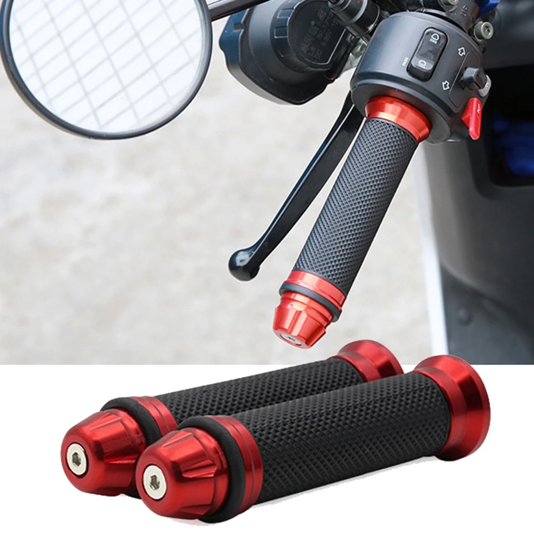 1Pair 7/8\'\' Motorcycle Handle Grips Anti-Slip Handlebar Bar Grips Bicycle Rubber Mountain Cycle Handle Handlebar Bar Grips