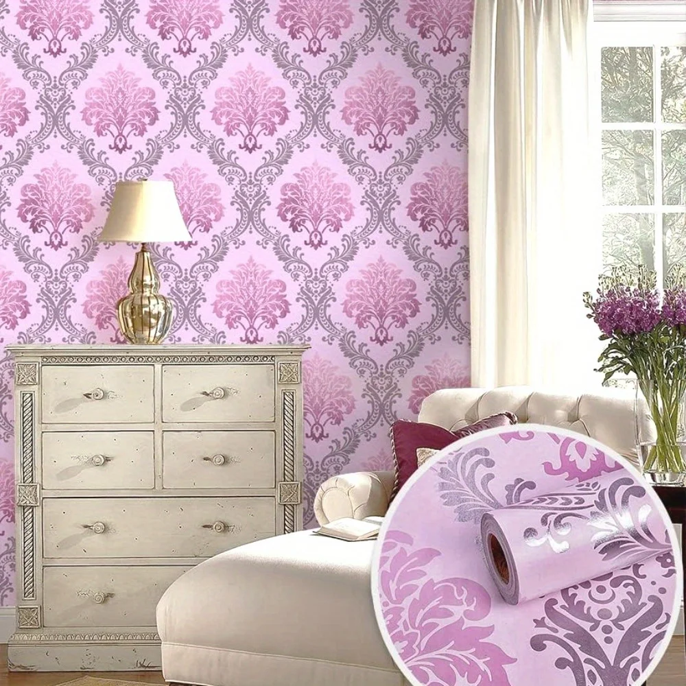 

European Style Flower Pattern PVC Wallpaper Waterproof Removable Self-Adhesive Contact Paper for Bedroom Furniture Decoration